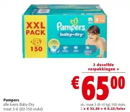 Colruyt Pampers alle luiers Baby-Dry maat 3-6 (92-150 stuks) aanbieding