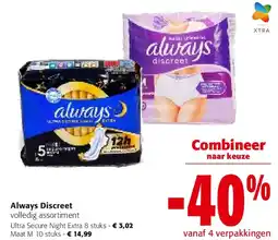 Colruyt Always Discreet Ultra Secure Night Extra 8 stuks aanbieding