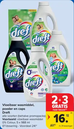 Carrefour Vloeibaar wasmiddel, poeder en caps Dreft aanbieding