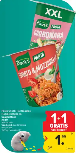 Carrefour Pasta Snack, Pot Noodles, Noodle Blocks en Spaghetteria Knorr aanbieding