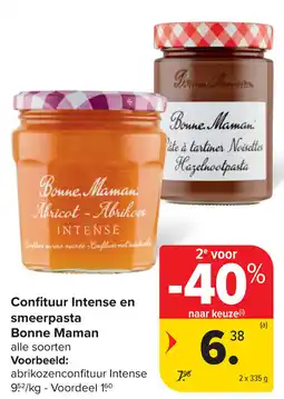 Carrefour Confituur Intense en smeerpasta Bonne Maman aanbieding