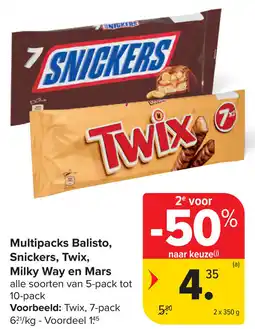 Carrefour Multipacks Balisto, Snickers, Twix, Milky Way en Mars aanbieding