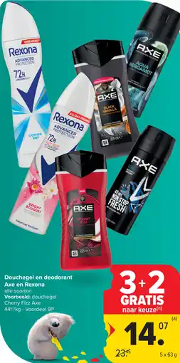 Carrefour Douchegel en deodorant Axe en Rexona aanbieding