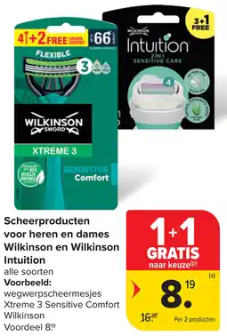 Carrefour Scheerproducten voor heren en dames Wilkinson en Wilkinson Intuition aanbieding