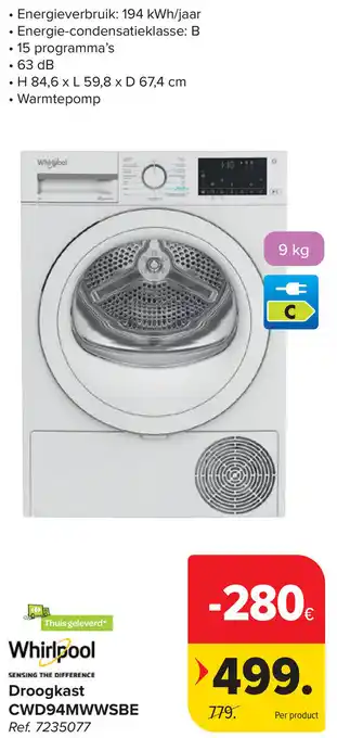 Whirlpool Droogkast CWD94MWWSBE