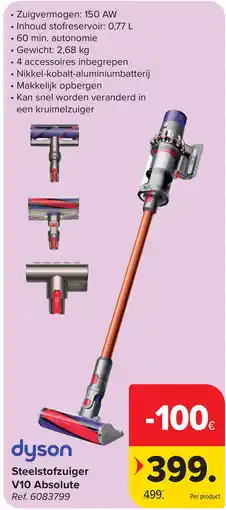 Carrefour Dyson Steelstofzuiger V10 Absolute aanbieding
