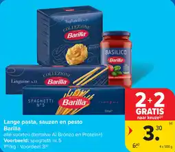 Carrefour Lange pasta, sauzen en pesto Barilla aanbieding