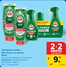 Carrefour Handafwasmiddel Max Power en sprays Dreft aanbieding