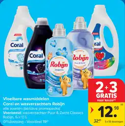 Carrefour Vloeibare wasmiddelen Coral en wasverzachters Robijn aanbieding