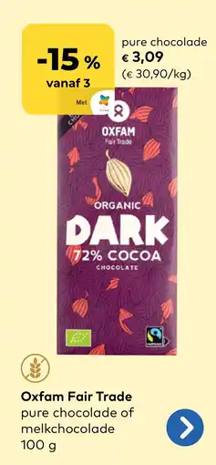 Bio Planet Oxfam fair trade pure chocolade aanbieding