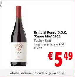 Colruyt Brindisi Rosso D.O.C. Cuore Mio 2022 Puglia aanbieding