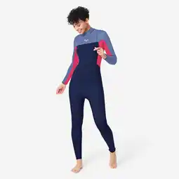 Decathlon Wetsuit voor surfen dames Prologue neopreen 4/3 mm rugrits blauw roze aanbieding