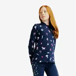 Decathlon Polo voor ruitersport met lange mouwen voor kinderen Magic blauwe print aanbieding