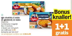 Albert Heijn Iglo vissticks 8 stuks en glutenvrij 12 stuks aanbieding