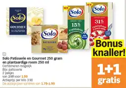 Albert Heijn Solo Patisserie en Gourmet 250 gram en plantaardige room 250 ml aanbieding