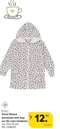 Carrefour Coral fl eece kamerjas met kap en rits voor kinderen aanbieding