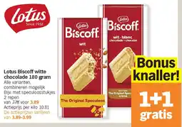 Albert Heijn Lotus Biscoff witte chocolade 180 gram aanbieding