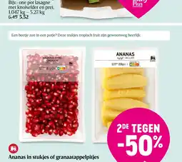 Delhaize Ananas in stukjes of granaatappelpitjes aanbieding