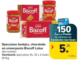 Carrefour Speculoos koekjes, chocolade en smeerpasta Bisco Lotus aanbieding