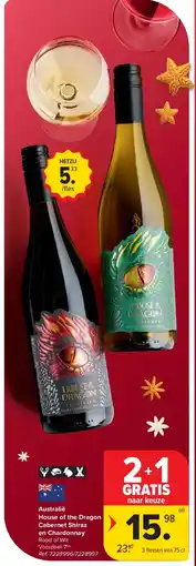 Carrefour Australië House of the Dragon Cabernet Shiraz en Chardonnay aanbieding