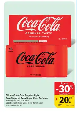 Carrefour Blikjes Coca-Cola Regular, Light, Zero Sugar of Zero Sugar Zero Ca eine aanbieding