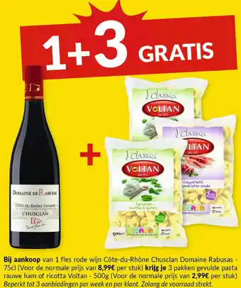 Cotes-du-rhone Chusclan Domaine Rabusas + Voltan pasta rauwe ham of ricotta
