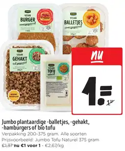 Jumbo Jumbo plantaardige -balletjes, -gehakt, -hamburgers of bio tofu aanbieding