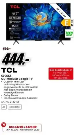 MediaMarkt TCL 50C6KS QD-MiniLED Google TV aanbieding