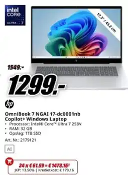 MediaMarkt Hp OmniBook 7 NGAI 17-dc0001nb Copilot+ Windows Laptop aanbieding