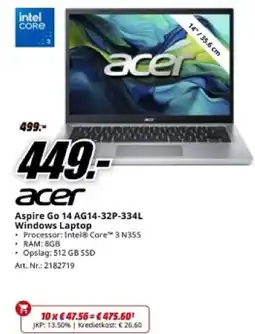 MediaMarkt Acer Aspire Go 14 AG14-32P-334L Windows Laptop aanbieding