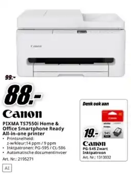 MediaMarkt Canon PIXMA TS7550i Home & Office Smartphone Ready All-in-one printer aanbieding
