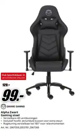 MediaMarkt Qware gaming Alpha Zwart Gaming stoel aanbieding