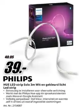 MediaMarkt Philips HUE LED strip Solo 3m Wit en gekleurd licht Led strip aanbieding