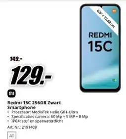MediaMarkt Redmi 15C 256GB Zwart Smartphone aanbieding
