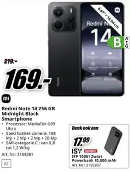 MediaMarkt Redmi Note 14 256 GB Midnight Black Smartphone aanbieding