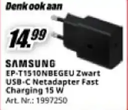 MediaMarkt Samsung EP-T1510NBEGEU Zwart USB-C Netadapter Fast Charging 15 W aanbieding