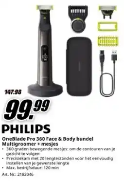 MediaMarkt Philips OneBlade Pro 360 Face & Body bundel Multigroomer + mesjes aanbieding