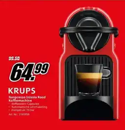 MediaMarkt Krups Nespresso Inissia Rood Koffiemachine aanbieding