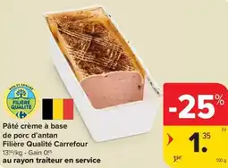 Carrefour Market Pâté crème à base de porc d'antan aanbieding