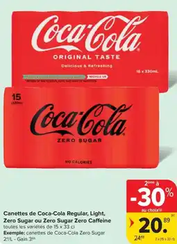 Carrefour Market Canettes de Coca-Cola Regular, Light, Zero Sugar ou Zero Sugar Zero Caffeine aanbieding