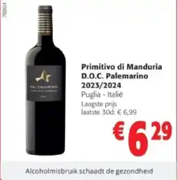 Colruyt Primitivo di Manduria D.O.C. Palemarino 2023/2024 aanbieding