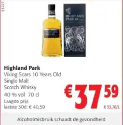 Colruyt Highland Park Viking Scars 10 Years Old Single Malt Scotch Whisky 40 % vol 70 cl aanbieding