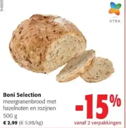 Colruyt Boni Selection meergranenbrood met hazelnoten en rozijnen 500 g aanbieding