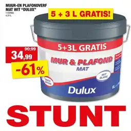 Hubo Dulux muur- en plafondverf mat 8l wit aanbieding