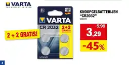 Hubo Varta Celbatterij CR2032 4 stuks aanbieding