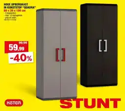 Hubo Keter Quadra opbergkast hoog 68x39x166 cm grijs aanbieding