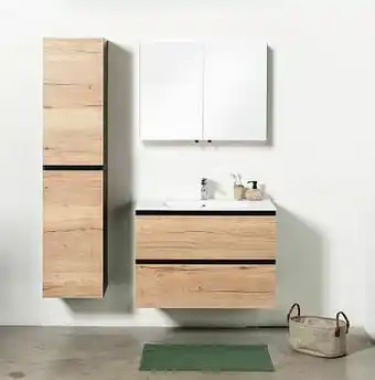 Zelfbouwmarkt Badmeubel Dotan Zwart/eik 900 Mm Wastafel Mat aanbieding