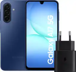 Coolblue Samsung Galaxy A17 128GB Blauw 5G + Samsung Oplader 25 Watt Zwart aanbieding