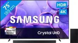 Coolblue Samsung 75 Crystal UHD U8070F (2025) + Samsung HW-B750F Zwart aanbieding