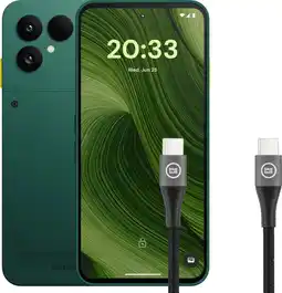 Coolblue Fairphone 6 256Go Vert 5G + BlueBuilt Câble USB-C vers USB-C 1,5m Nylon Noir aanbieding